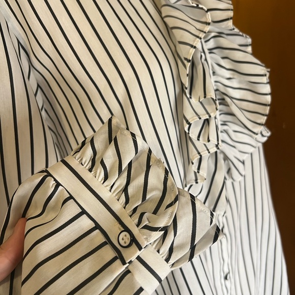 Vintage Striped Ruffle Blouse Striped Shirt 1970s Pinup Retro Lady Shapely 42 - Picture 6 of 6